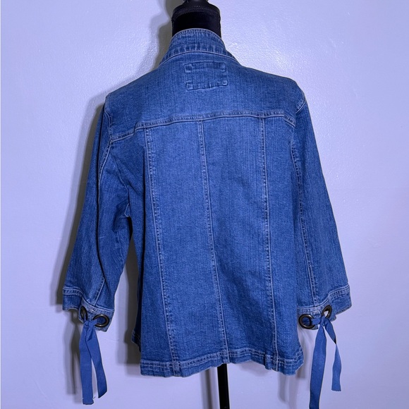 3/4 Sleeve Denim Jacket with Eyelets and Ties L A L live a little Sz 1X - Picture 3 of 8